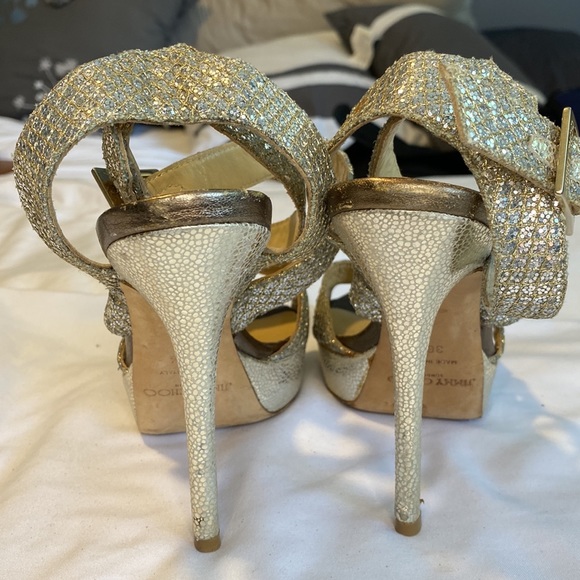 Jimmy Choo Silver Glitter Platform Stiletto Strappy Sandals - Picture 8 of 13